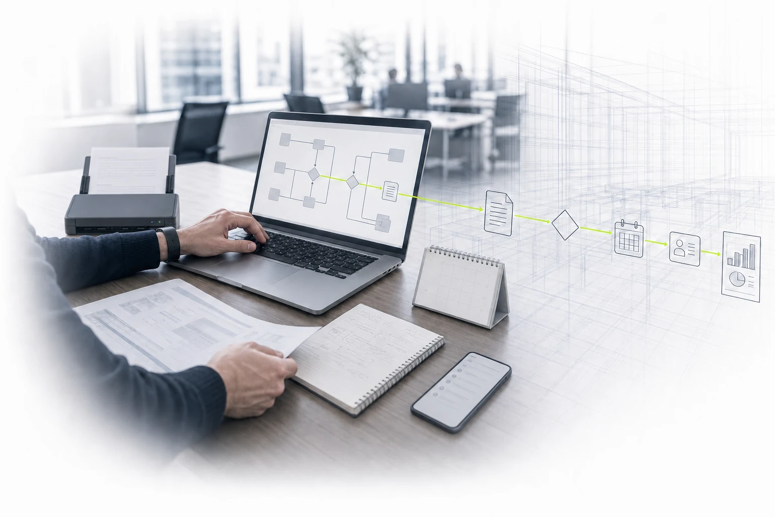 A consultant mapping repetitive business administration into an automated workflow