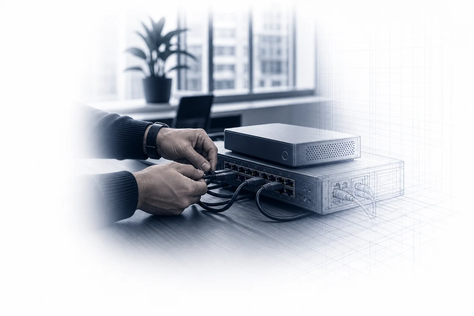 A support engineer configuring managed network equipment for a London small business